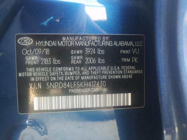 Photo 9 VIN: 5NPD84LF5KH417430 - HYUNDAI ELANTRA SE 