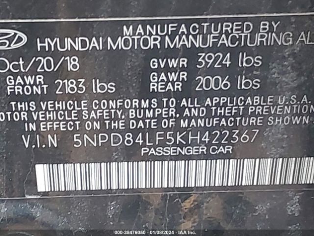 Photo 8 VIN: 5NPD84LF5KH422367 - HYUNDAI ELANTRA 