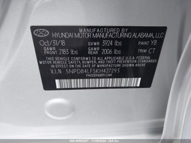 Photo 8 VIN: 5NPD84LF5KH427293 - HYUNDAI ELANTRA 