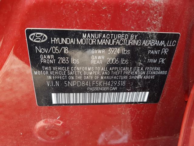 Photo 9 VIN: 5NPD84LF5KH429318 - HYUNDAI ELANTRA 