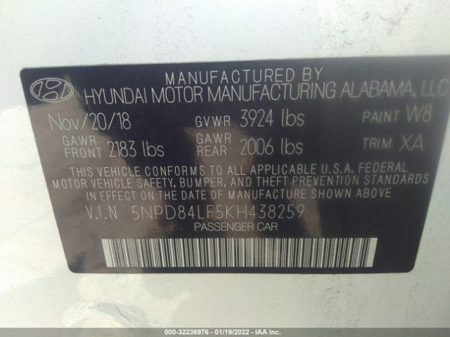 Photo 8 VIN: 5NPD84LF5KH438259 - HYUNDAI ELANTRA 