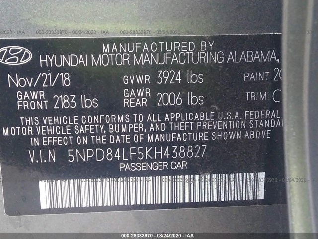 Photo 8 VIN: 5NPD84LF5KH438827 - HYUNDAI ELANTRA 