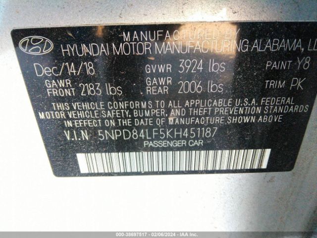 Photo 8 VIN: 5NPD84LF5KH451187 - HYUNDAI ELANTRA 