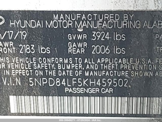 Photo 8 VIN: 5NPD84LF5KH459502 - HYUNDAI ELANTRA 