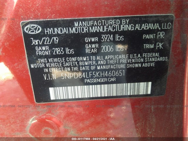 Photo 8 VIN: 5NPD84LF5KH460651 - HYUNDAI ELANTRA 