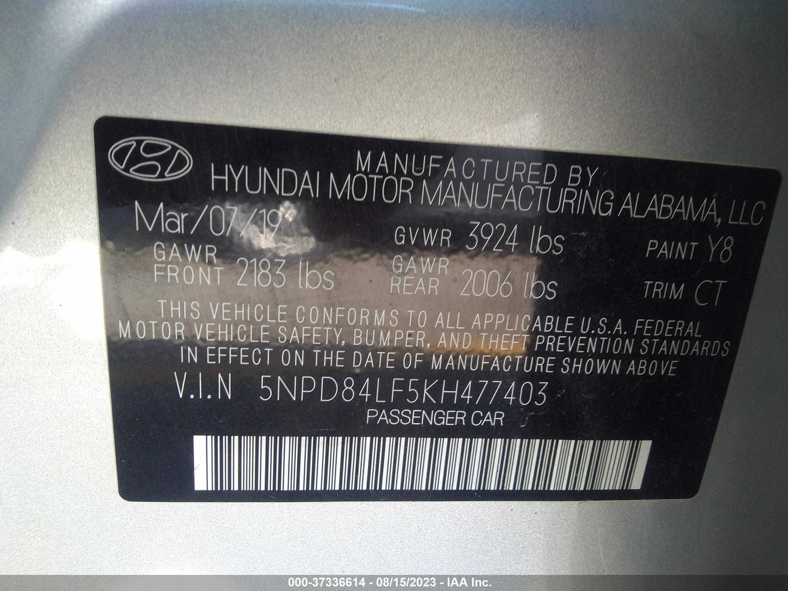 Photo 8 VIN: 5NPD84LF5KH477403 - HYUNDAI ELANTRA 