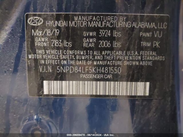 Photo 8 VIN: 5NPD84LF5KH481550 - HYUNDAI ELANTRA 