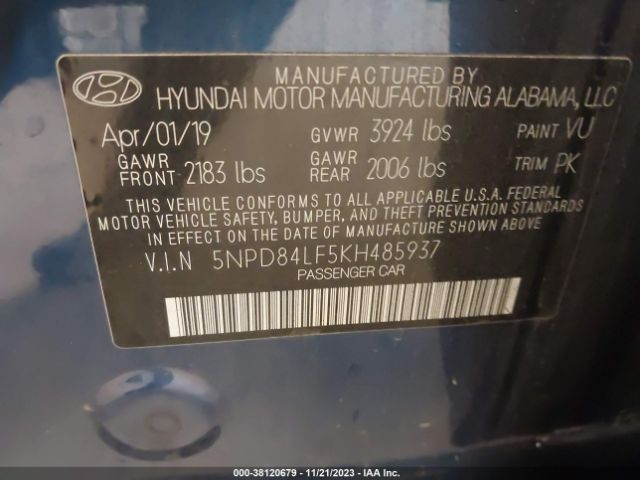 Photo 8 VIN: 5NPD84LF5KH485937 - HYUNDAI ELANTRA 