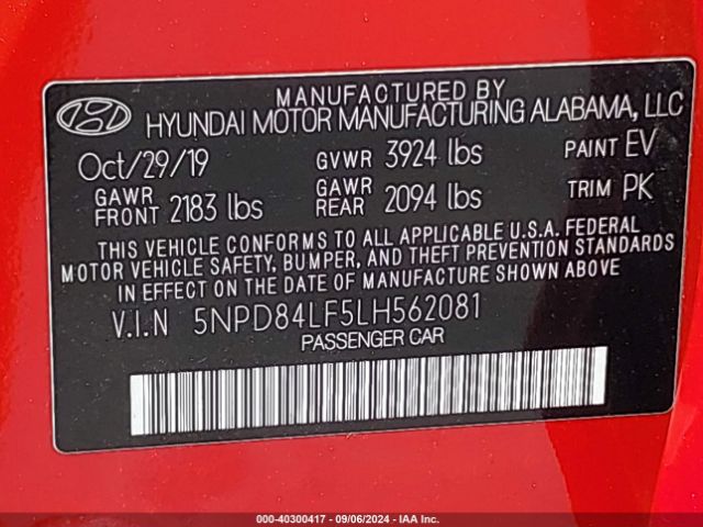 Photo 8 VIN: 5NPD84LF5LH562081 - HYUNDAI ELANTRA 