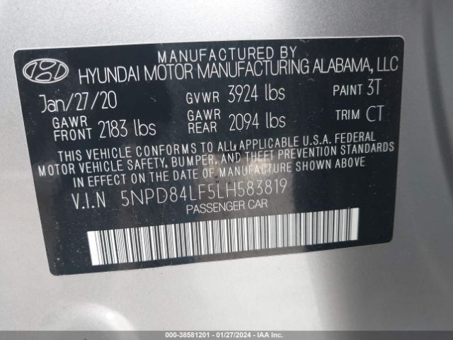 Photo 8 VIN: 5NPD84LF5LH583819 - HYUNDAI ELANTRA 