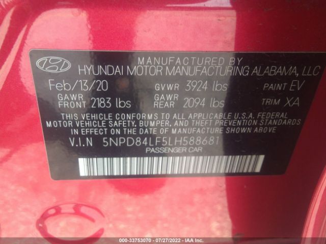 Photo 8 VIN: 5NPD84LF5LH588681 - HYUNDAI ELANTRA 