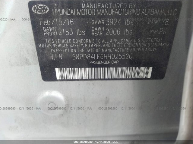 Photo 8 VIN: 5NPD84LF6HH025520 - HYUNDAI ELANTRA 