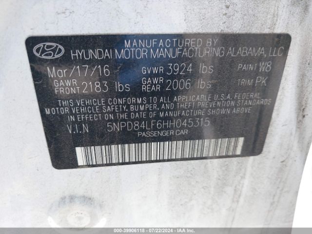 Photo 8 VIN: 5NPD84LF6HH045315 - HYUNDAI ELANTRA 