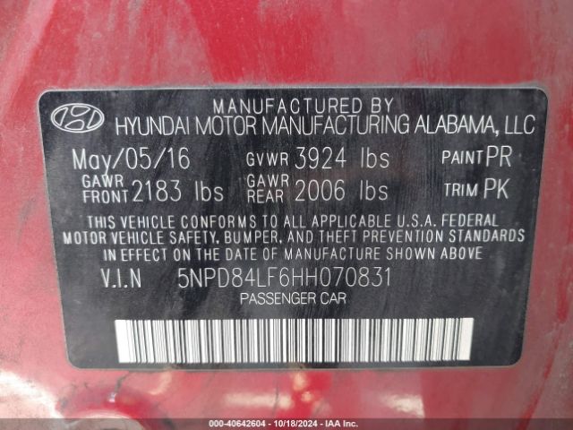 Photo 8 VIN: 5NPD84LF6HH070831 - HYUNDAI ELANTRA 