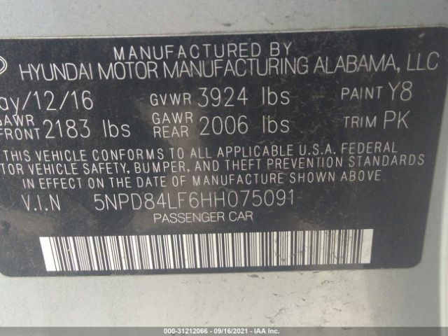 Photo 8 VIN: 5NPD84LF6HH075091 - HYUNDAI ELANTRA 