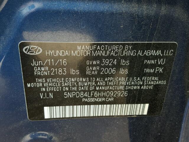 Photo 9 VIN: 5NPD84LF6HH092926 - HYUNDAI ELANTRA SE 