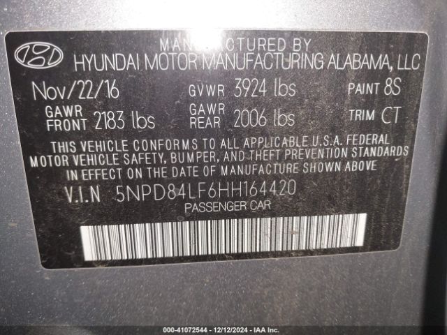 Photo 8 VIN: 5NPD84LF6HH164420 - HYUNDAI ELANTRA 