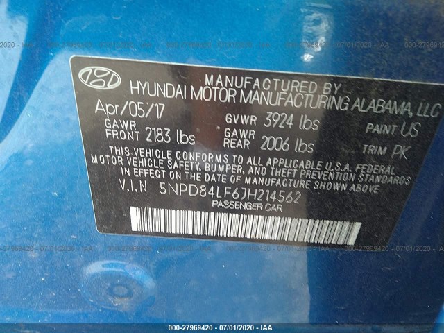 Photo 8 VIN: 5NPD84LF6JH214562 - HYUNDAI ELANTRA 