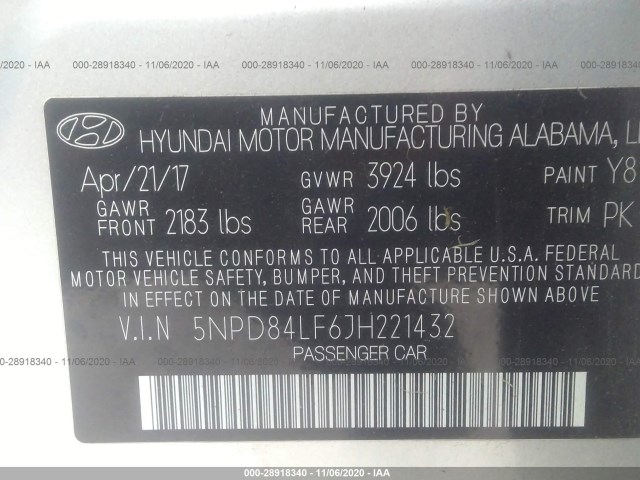 Photo 8 VIN: 5NPD84LF6JH221432 - HYUNDAI ELANTRA 