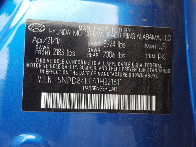 Photo 9 VIN: 5NPD84LF6JH221611 - HYUNDAI ELANTRA SE 