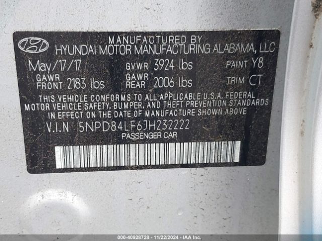 Photo 8 VIN: 5NPD84LF6JH232222 - HYUNDAI ELANTRA 