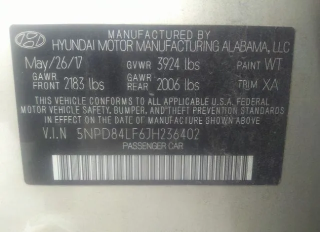 Photo 8 VIN: 5NPD84LF6JH236402 - HYUNDAI ELANTRA 