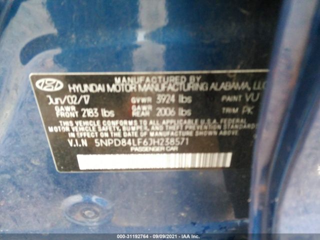 Photo 8 VIN: 5NPD84LF6JH238571 - HYUNDAI ELANTRA 