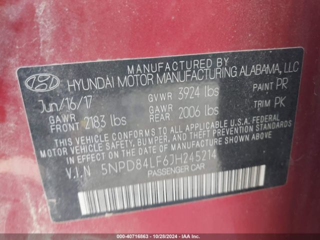 Photo 8 VIN: 5NPD84LF6JH245214 - HYUNDAI ELANTRA 