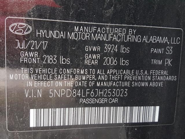 Photo 9 VIN: 5NPD84LF6JH253023 - HYUNDAI ELANTRA SE 