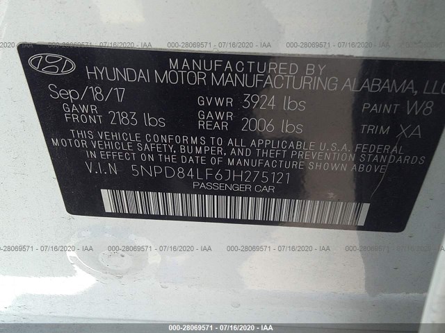 Photo 8 VIN: 5NPD84LF6JH275121 - HYUNDAI ELANTRA 