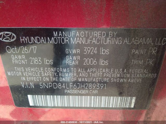 Photo 8 VIN: 5NPD84LF6JH289391 - HYUNDAI ELANTRA 