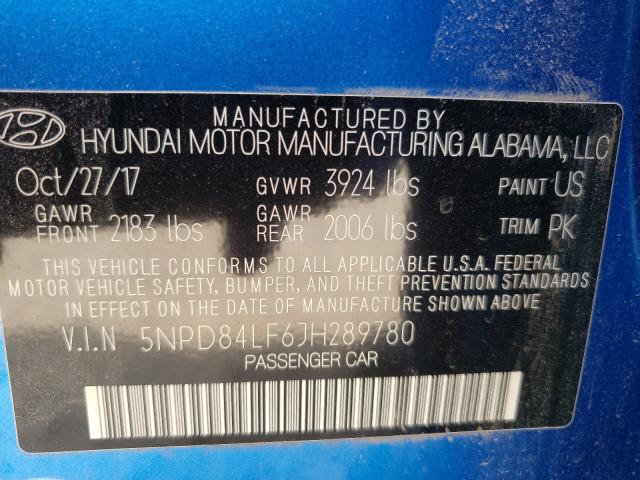 Photo 9 VIN: 5NPD84LF6JH289780 - HYUNDAI ELANTRA SE 