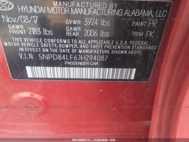 Photo 8 VIN: 5NPD84LF6JH294087 - HYUNDAI ELANTRA 