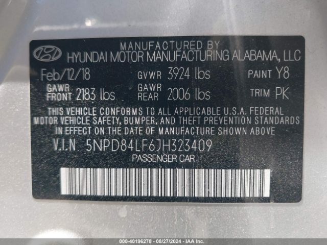 Photo 8 VIN: 5NPD84LF6JH323409 - HYUNDAI ELANTRA 