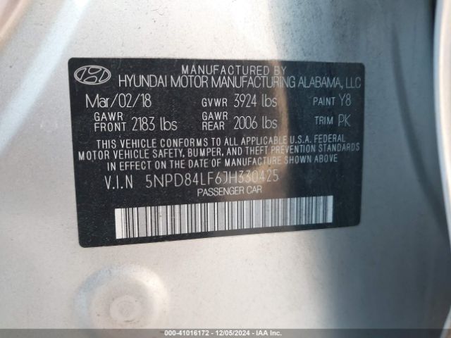 Photo 8 VIN: 5NPD84LF6JH330425 - HYUNDAI ELANTRA 