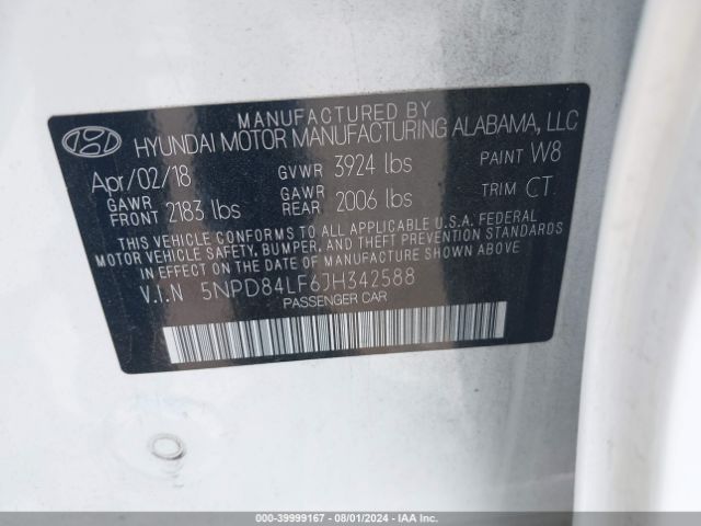 Photo 8 VIN: 5NPD84LF6JH342588 - HYUNDAI ELANTRA 