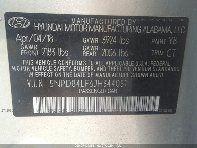 Photo 8 VIN: 5NPD84LF6JH344051 - HYUNDAI ELANTRA 