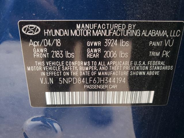 Photo 9 VIN: 5NPD84LF6JH344194 - HYUNDAI ELANTRA 