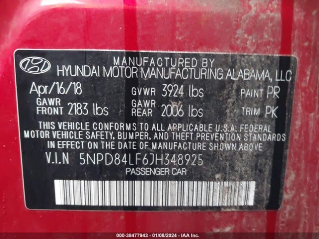 Photo 8 VIN: 5NPD84LF6JH348925 - HYUNDAI ELANTRA 