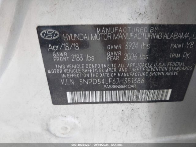 Photo 8 VIN: 5NPD84LF6JH351386 - HYUNDAI ELANTRA 