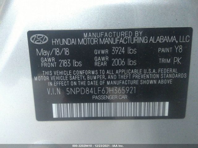 Photo 8 VIN: 5NPD84LF6JH365921 - HYUNDAI ELANTRA 