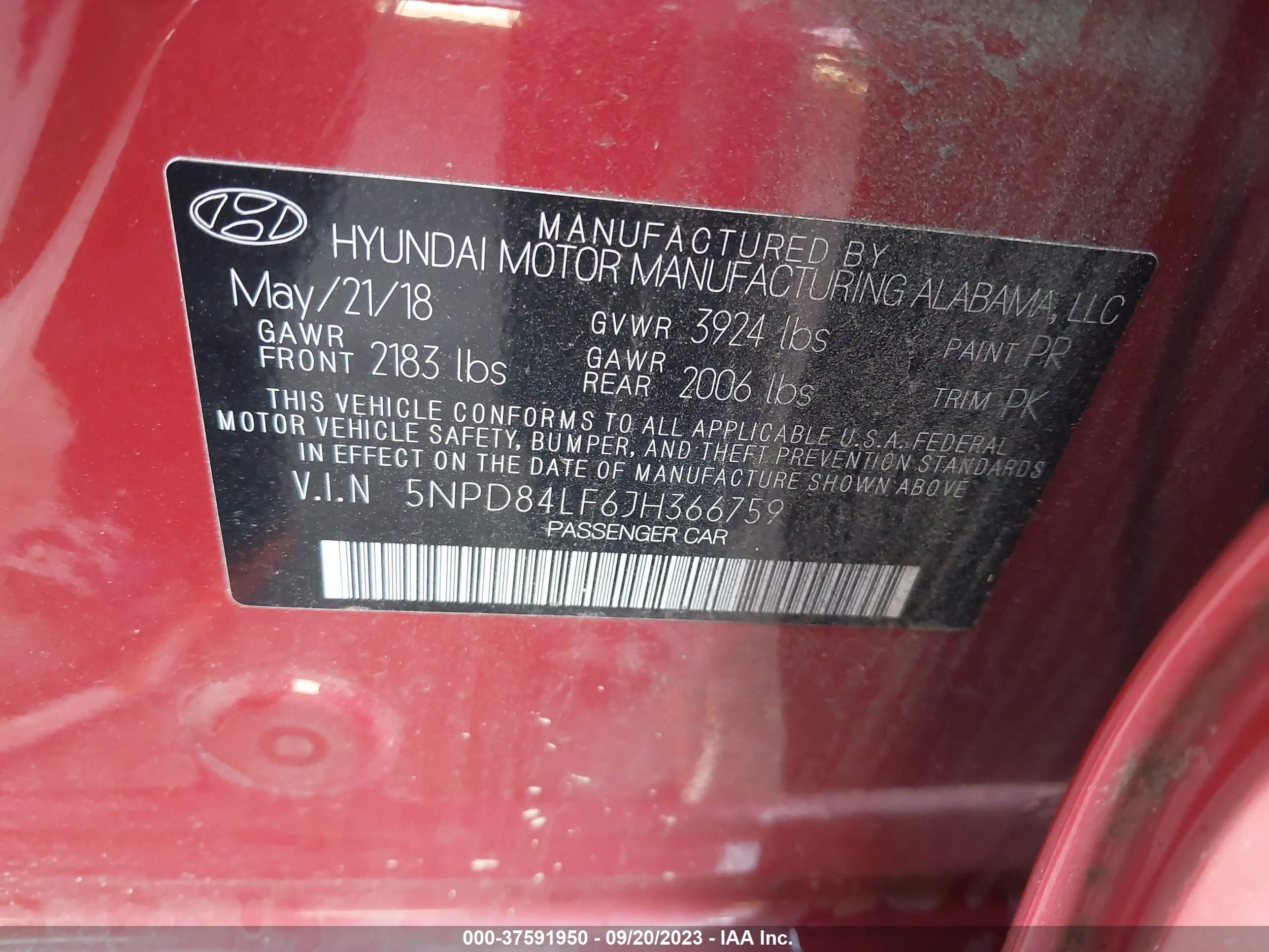 Photo 8 VIN: 5NPD84LF6JH366759 - HYUNDAI ELANTRA 