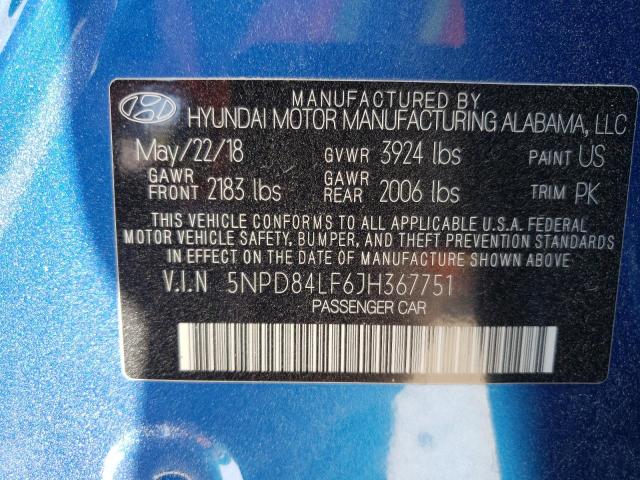 Photo 9 VIN: 5NPD84LF6JH367751 - HYUNDAI ELANTRA SE 