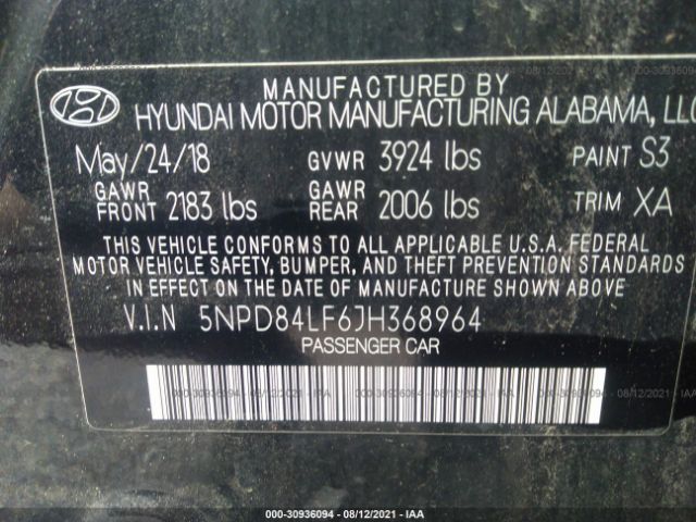 Photo 8 VIN: 5NPD84LF6JH368964 - HYUNDAI ELANTRA 