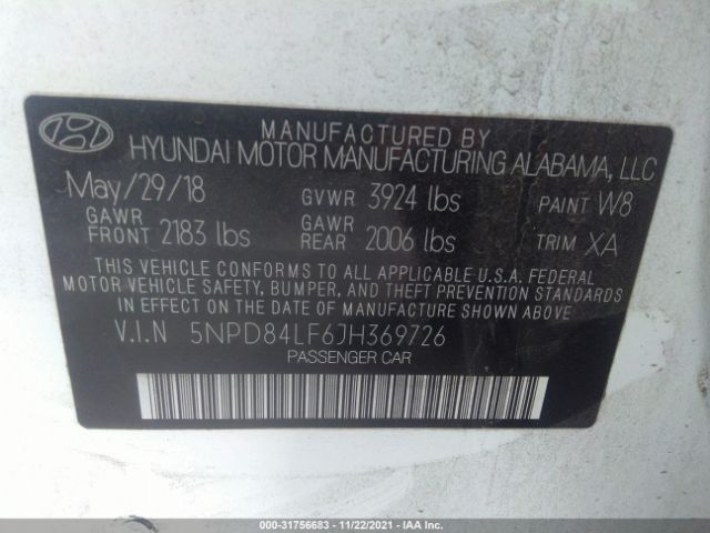 Photo 8 VIN: 5NPD84LF6JH369726 - HYUNDAI ELANTRA 