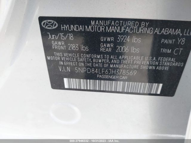 Photo 8 VIN: 5NPD84LF6JH378569 - HYUNDAI ELANTRA 