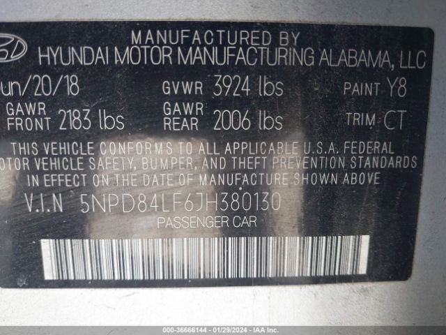 Photo 8 VIN: 5NPD84LF6JH380130 - HYUNDAI ELANTRA 