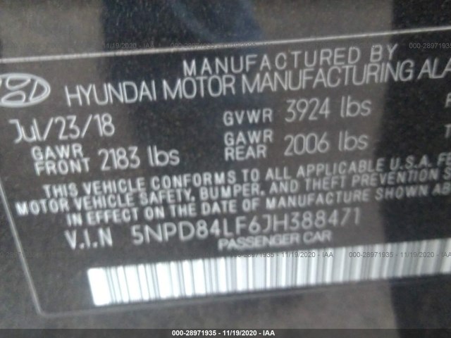 Photo 8 VIN: 5NPD84LF6JH388471 - HYUNDAI ELANTRA 