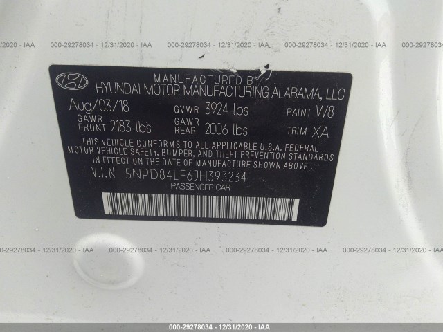 Photo 8 VIN: 5NPD84LF6JH393234 - HYUNDAI ELANTRA 