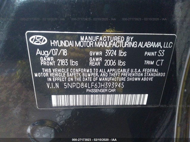 Photo 8 VIN: 5NPD84LF6JH393945 - HYUNDAI ELANTRA 